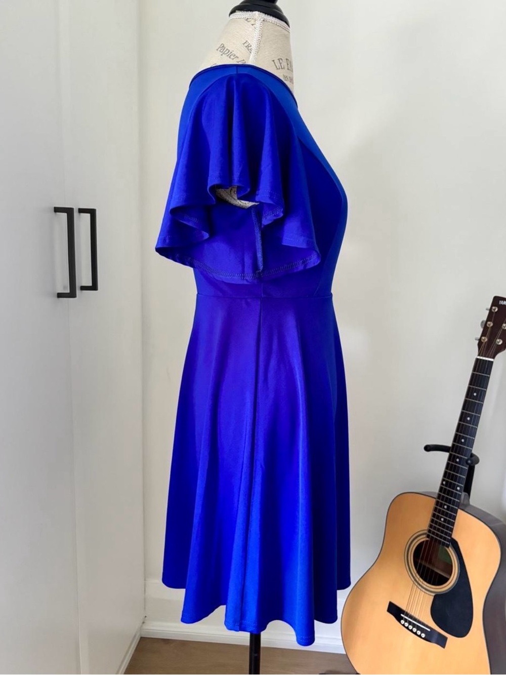 Women's Flutter Sleeve Fit-and-Flare Dress in Royal Blue - Picture 3 of 4